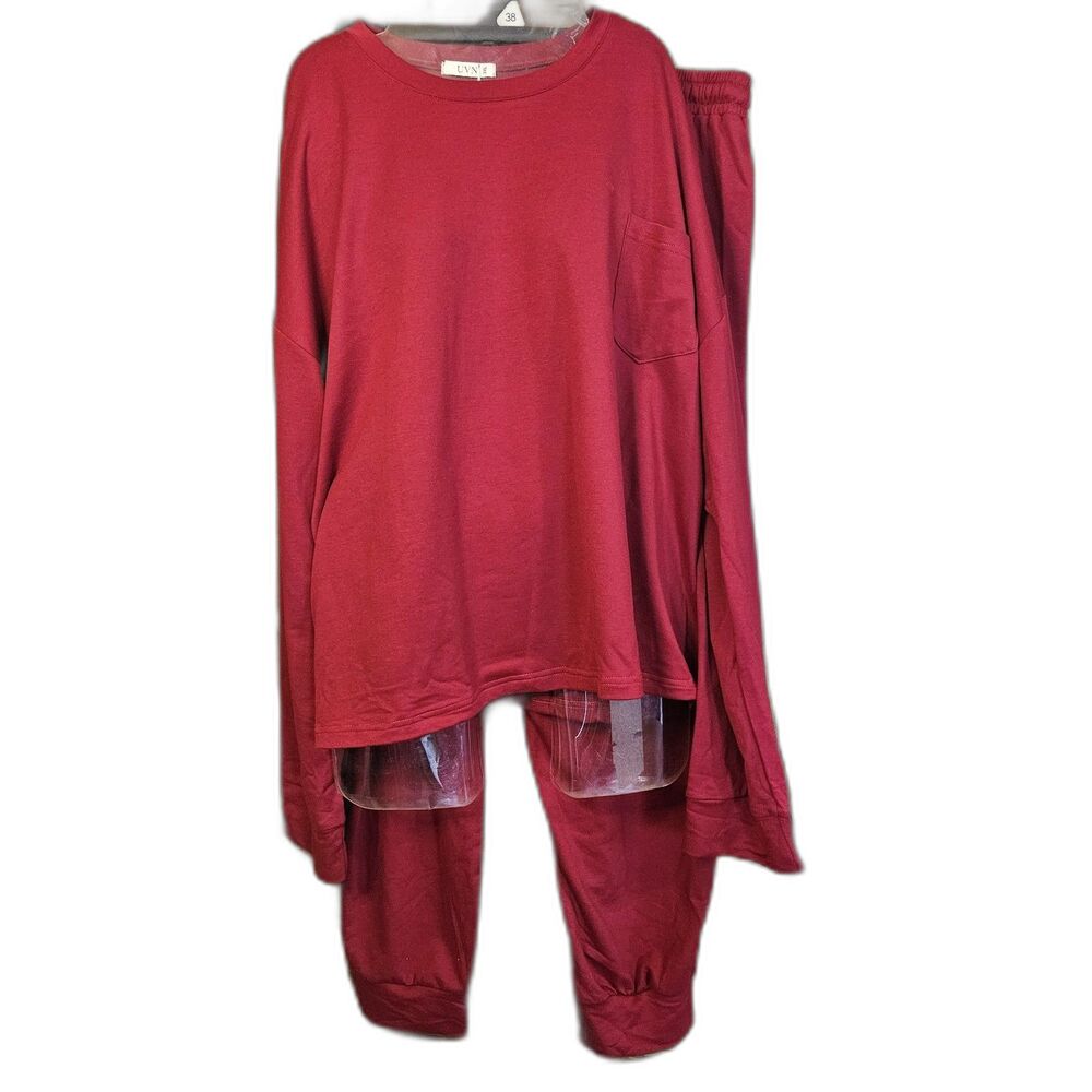 UVN‎ Womens New 3x Maroon Red Pull Over Top And String Sweatpants Sweatsuit